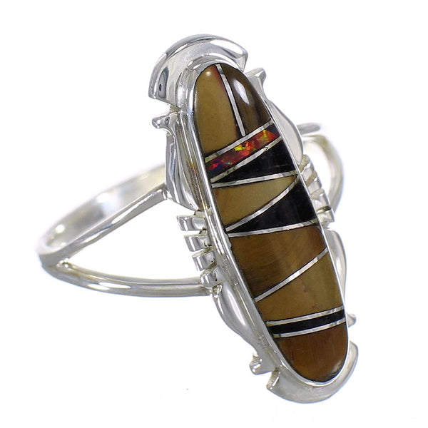 Authentic Sterling Silver Multicolor Inlay Ring Size 7 AX80374